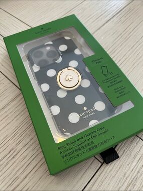 kate spade Polka Dot iPhone 14 Pro Case with Ring Stand - Black/White